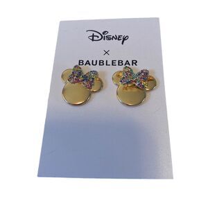 Disney Baublebar Minnie Mouse Gold Toned Studs W/ Multicolored Pave Crystals.